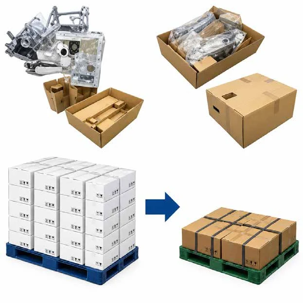 Storage volume comparison before EPS and after cardboard packaging