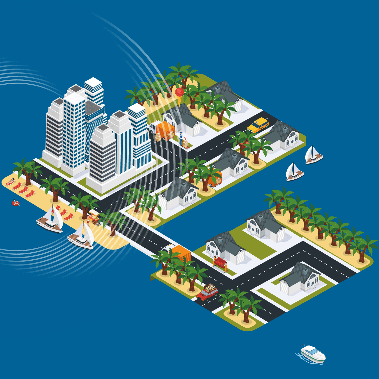 沖縄の街並みと自然のイラスト